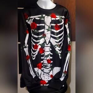 Skeleton with Rose's Long Sleeve Light Sweater